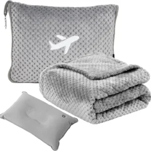 3-in-1 Travel Blanket Set with Inflatable Pillow,