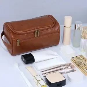 Hanging Leather Toiletry Bag for Men Women