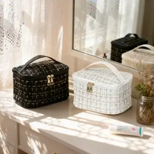 Plaid Travel Makeup Bag, Portable Toiletries Organizer,