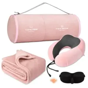 Neck Pillow, blanket, Eye Mask, and earplugs