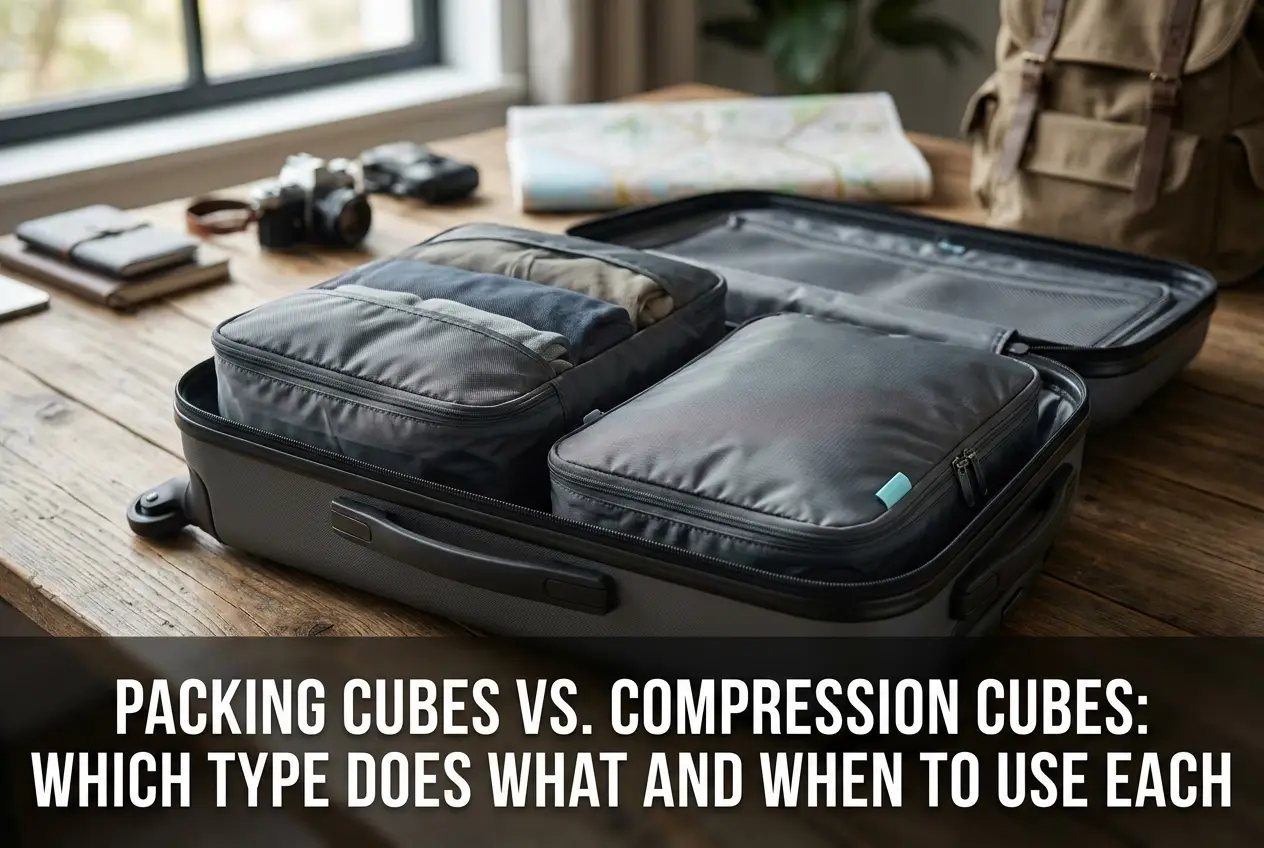 Professional header image for comparison analysis: Packing Cubes vs. Compression Cubes: Which Type Does What...