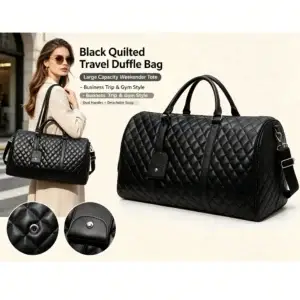 Black travel duffle bag for weekend trips and overnight travel