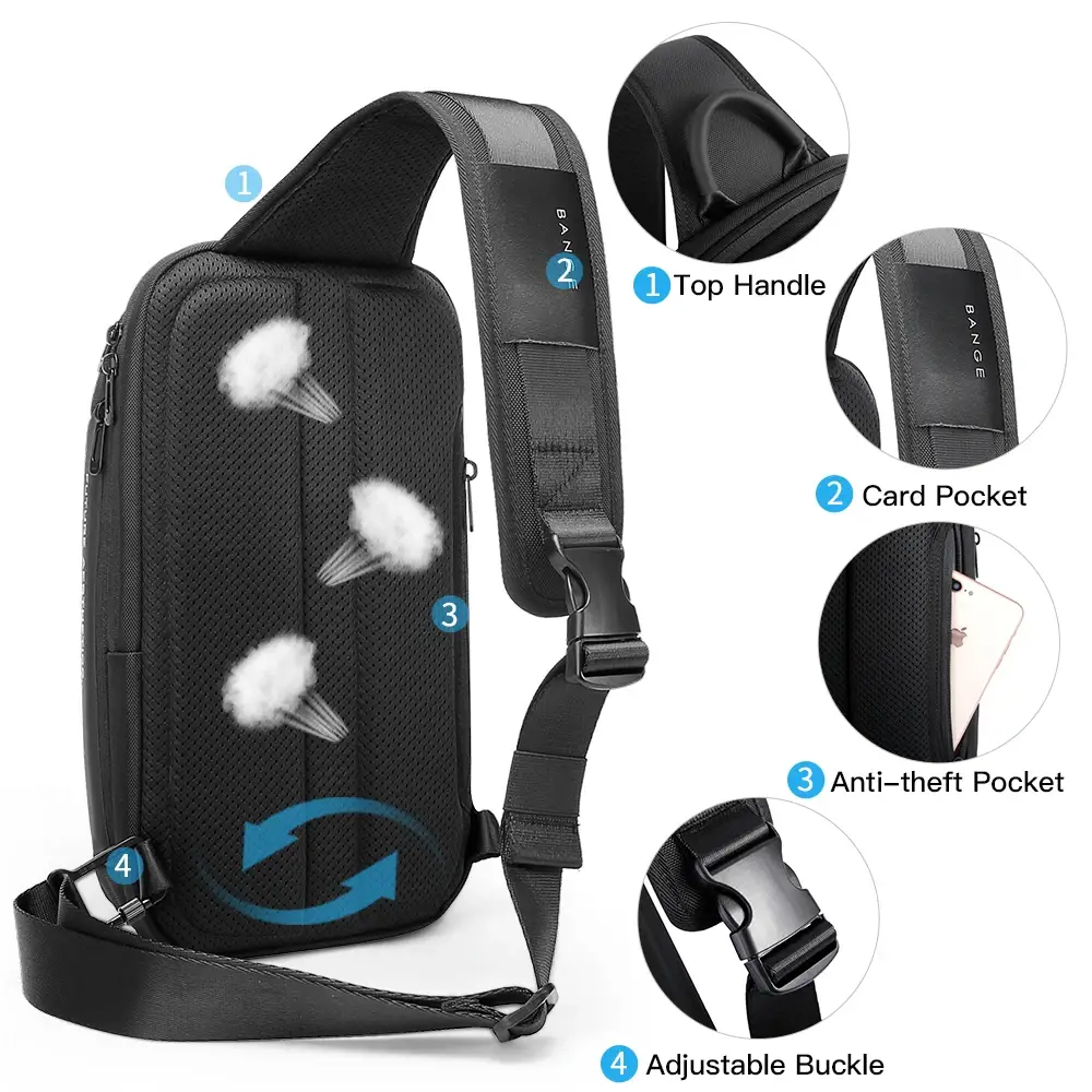 Bange chest bag back panel and adjustable strap detail