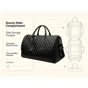 Travel duffle bag main compartment for clothing toiletries and travel essentials