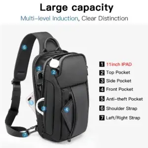Bange waterproof chest bag open to show organized interior compartments