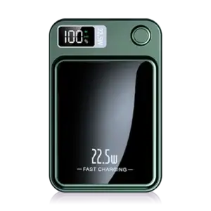 Green 2-in-1 wireless magnetic power bank front view for portable charging
