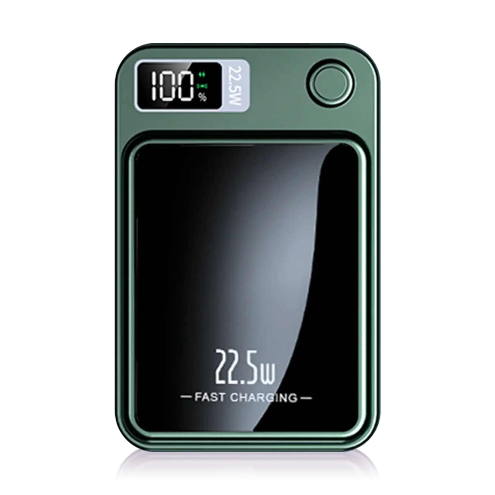 Green 2-in-1 wireless magnetic power bank front view for portable charging