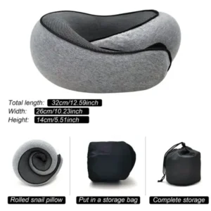 Travel Neck Pillow Memory Foam — rolled pillow and storage bag diagram