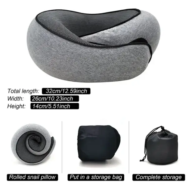 Travel Neck Pillow Memory Foam — rolled pillow and storage bag diagram