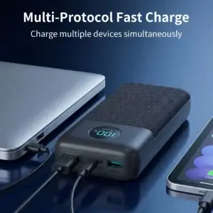 20000mAh Portable Power Bank — power bank charging a laptop and phone