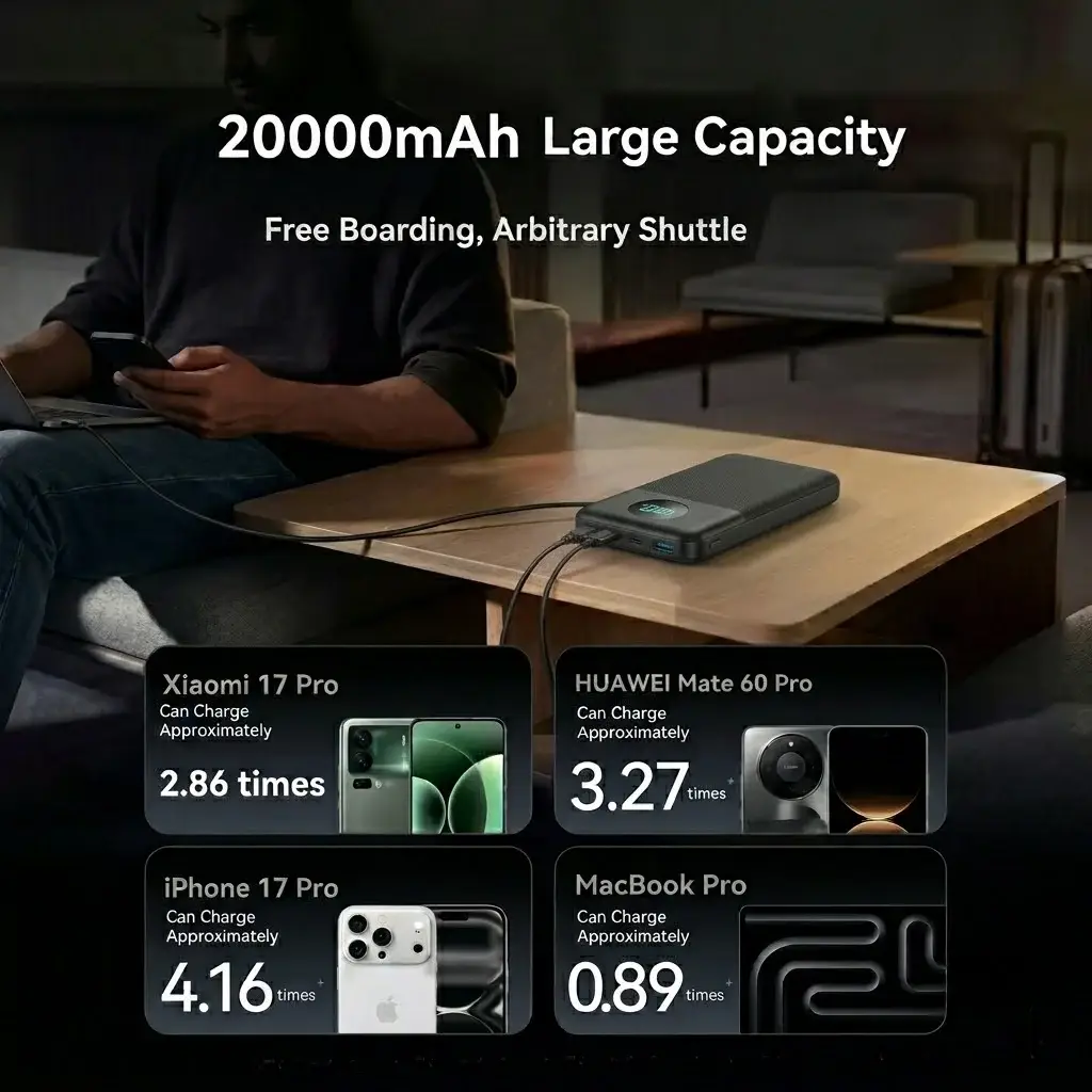 20000mAh Portable Power Bank — battery-capacity information graphic