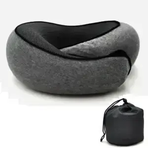 Travel Neck Pillow Memory Foam — dark grey neck pillow and carry bag