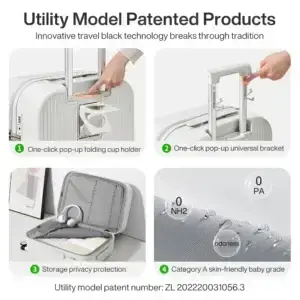 Mixi hard shell suitcase interior compartments and telescoping handle details