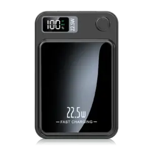 Black 2-in-1 wireless magnetic power bank front view for portable charging
