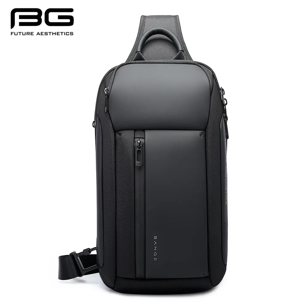 Black Bange waterproof chest bag with front zipper pockets for travel and everyday carry