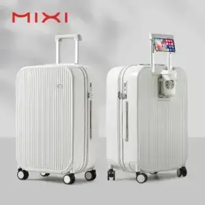 White Mixi hard shell spinner suitcases for carry-on and checked travel