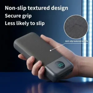 20000mAh Portable Power Bank — black power bank held in a hand
