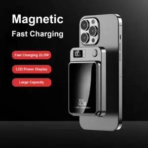 2-in-1 wireless magnetic power bank attached to a smartphone for portable charging