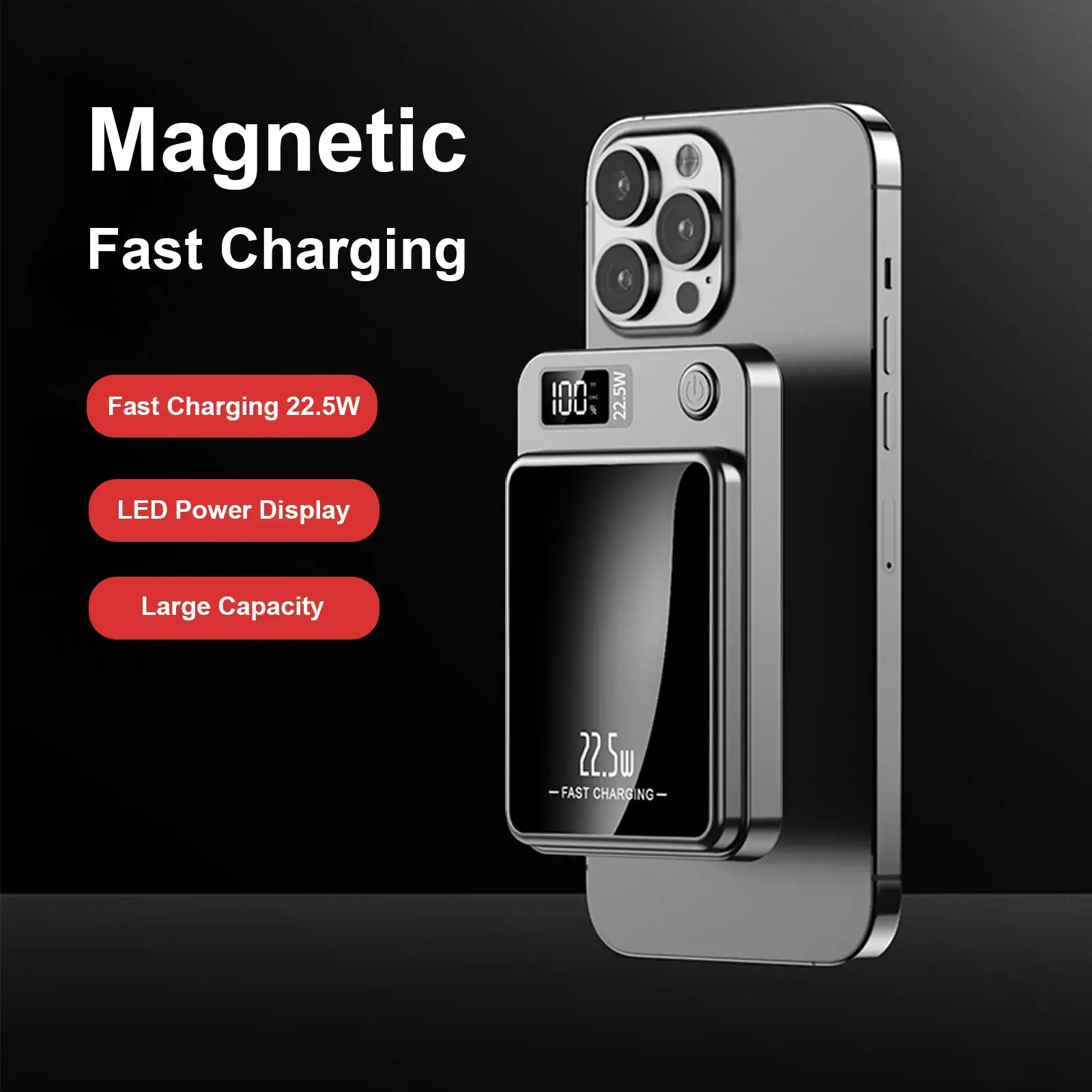 2-in-1 wireless magnetic power bank attached to a smartphone for portable charging