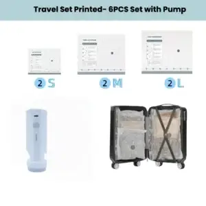 6 piece vacuum compression storage bag set with portable air pump