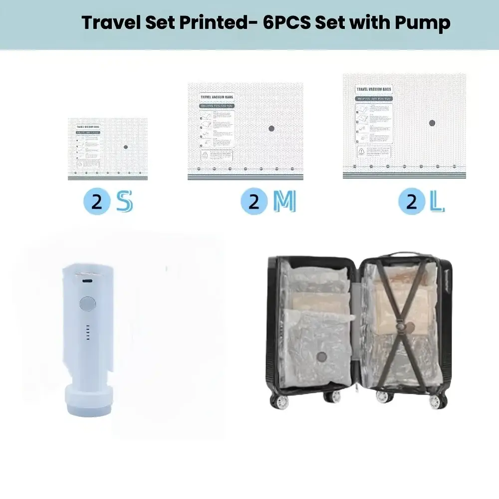6 piece vacuum compression storage bag set with portable air pump