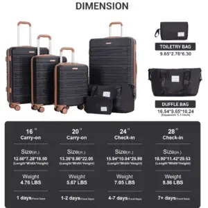 Luggage Sets 6 Piece, Suitcases with Double spinner wheels - Thumbnail Image 2