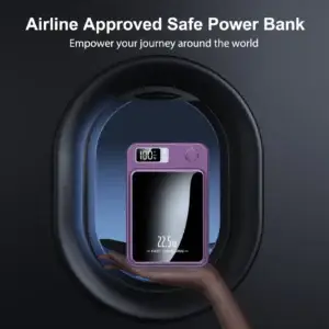 Purple wireless magnetic power bank shown for portable travel charging