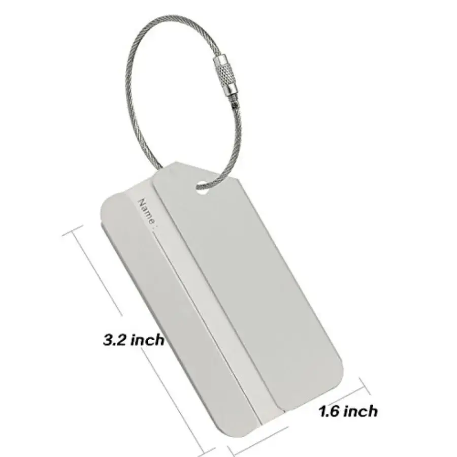 Aluminum luggage tag dimensions diagram for suitcase and carry-on identification tags
