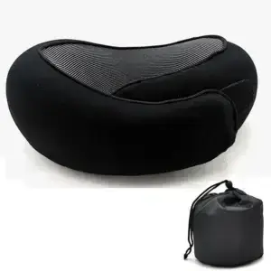 Travel Neck Pillow Memory Foam — black neck pillow and carry bag
