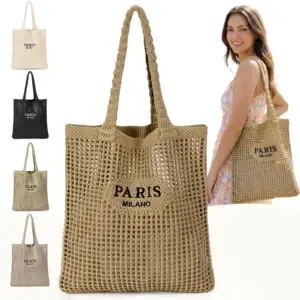 Crochet Tote Bag for Women, Crochet Mesh Beach Tote Bag Summer Vacation Aesthetic Boho Knit Bag for Women
