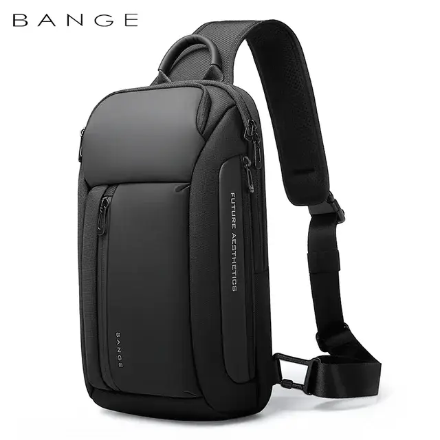 Black Bange waterproof chest bag shown at an angle for travel and everyday use