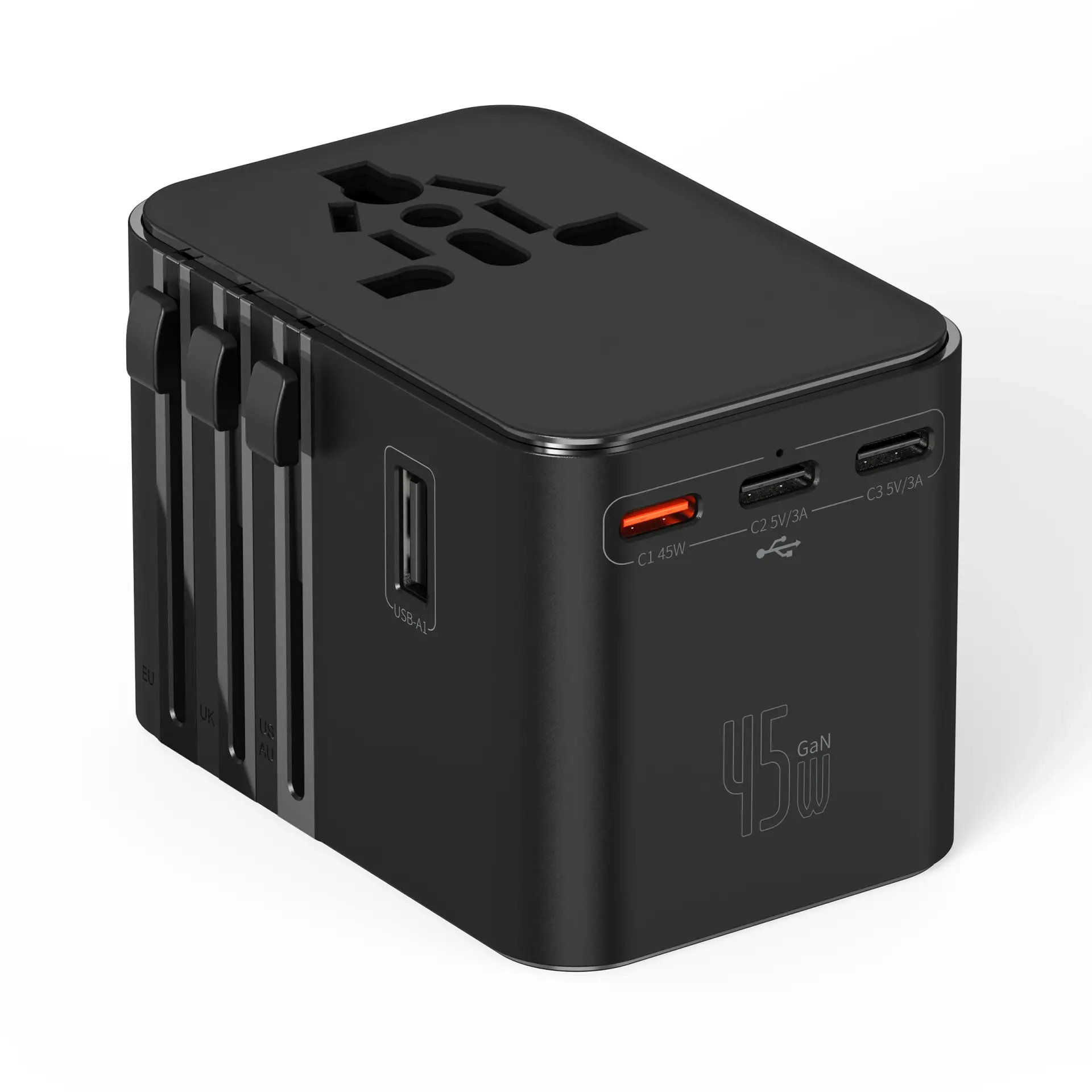 Universal Travel Adapter — black adapter side view