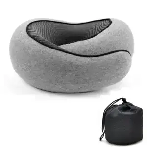 Travel Neck Pillow Memory Foam — grey neck pillow and carry bag