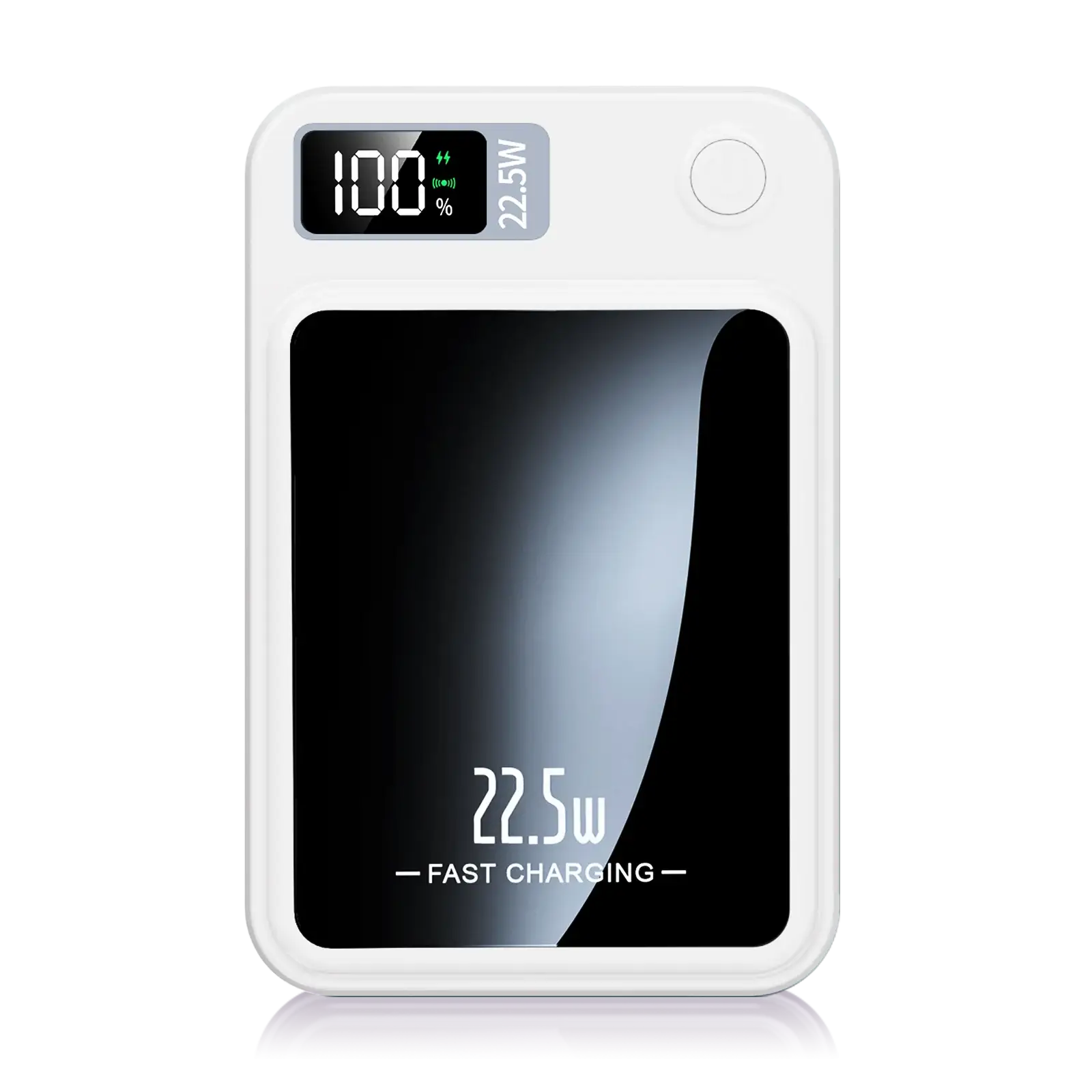 White 2-in-1 wireless magnetic power bank front view for portable charging