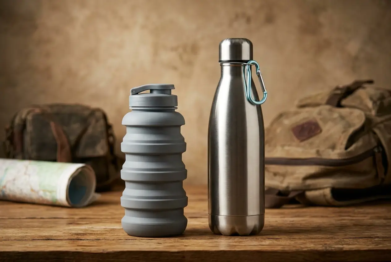 Professional header image for comparison analysis: Collapsible vs Insulated Water Bottles: Which to Pack