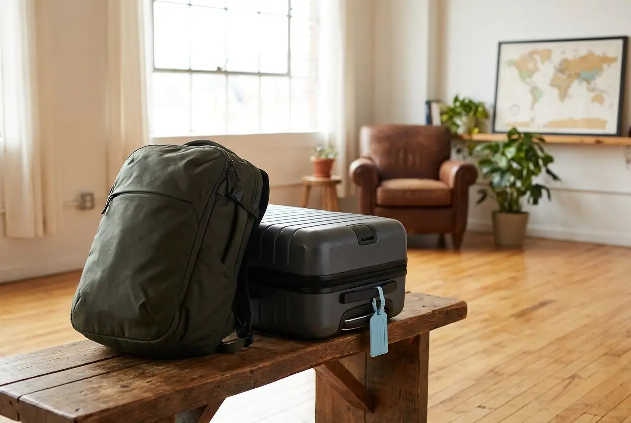 Professional header image for comparison analysis: Travel Backpack vs. Carry-On Suitcase for One-Bag Trips