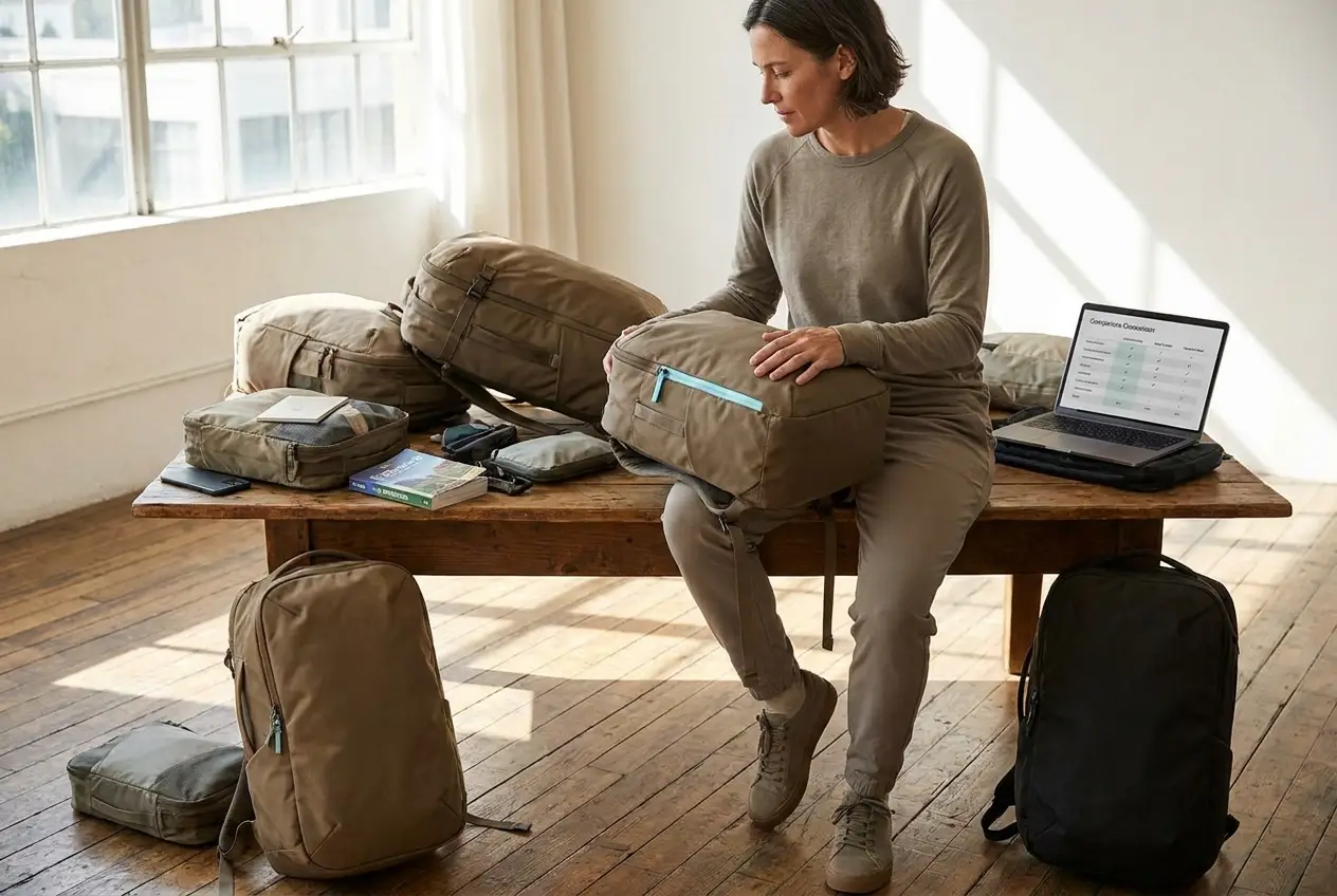Lightweight travel backpack packing guide illustration