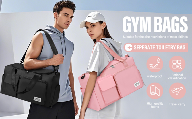 Travelers carrying black and pink weekender gym bags