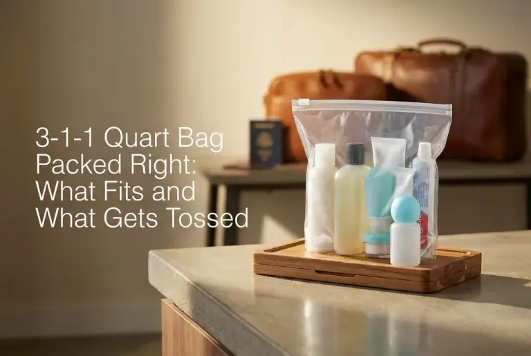 Packing travel-size liquids inside a quart-size toiletries bag for airport screening